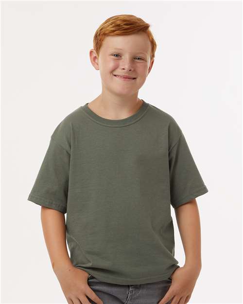 M&O 4850 Youth Gold Soft Touch T-Shirt - Military Green - model front