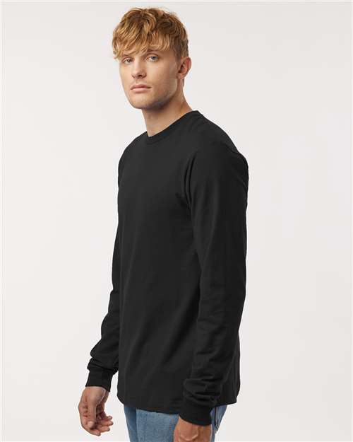 Tultex 202LS Unisex Fine Jersey Long Sleeve T-Shirt - Black - model side