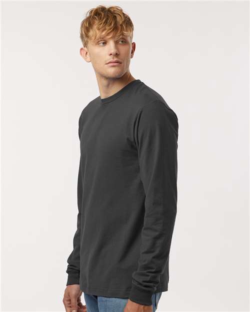 Tultex 202LS Unisex Fine Jersey Long Sleeve T-Shirt - Charcoal - model side