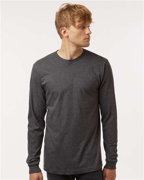 Tultex 202LS Unisex Fine Jersey Long Sleeve T-Shirt - Heather Charcoal - model front