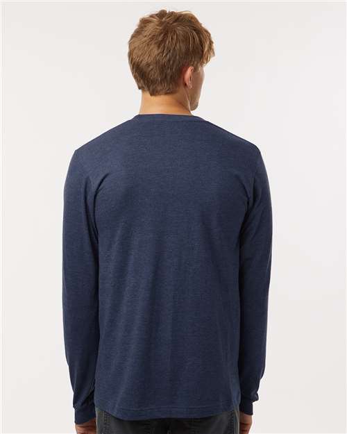 Tultex 202LS Unisex Fine Jersey Long Sleeve T-Shirt - Heather Denim - model back