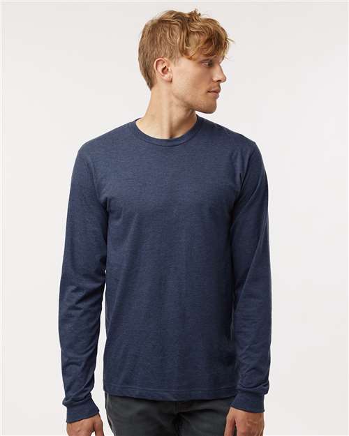 Tultex 202LS Unisex Fine Jersey Long Sleeve T-Shirt - Heather Denim - model front