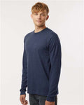 Tultex 202LS Unisex Fine Jersey Long Sleeve T-Shirt - Heather Denim - model side