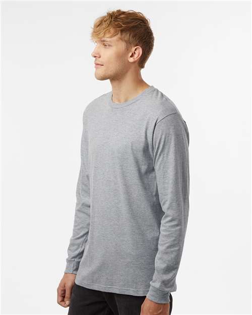 Tultex 202LS Unisex Fine Jersey Long Sleeve T-Shirt - Heather Grey - model side