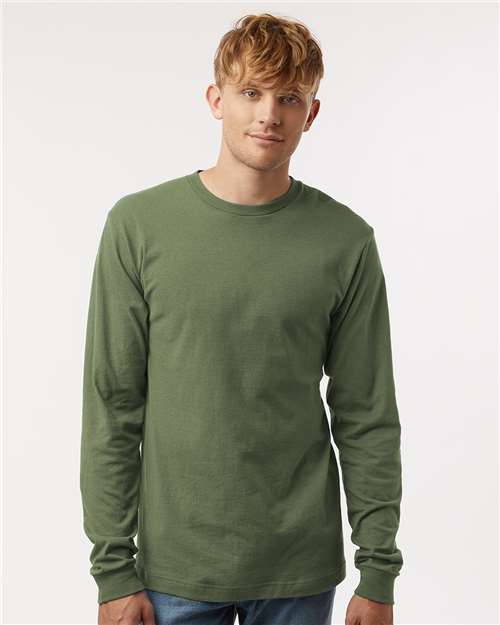 Tultex 202LS Unisex Fine Jersey Long Sleeve T-Shirt - Military Green - model front