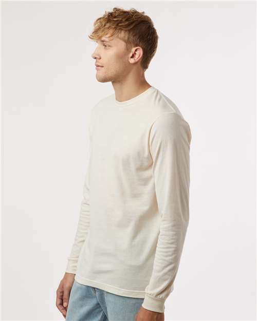 Tultex 202LS Unisex Fine Jersey Long Sleeve T-Shirt - Natural - model side