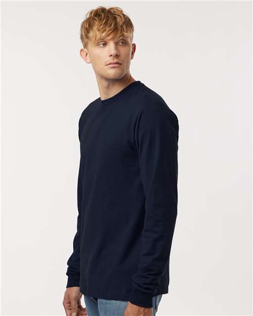 Tultex 202LS Unisex Fine Jersey Long Sleeve T-Shirt - Navy - model side