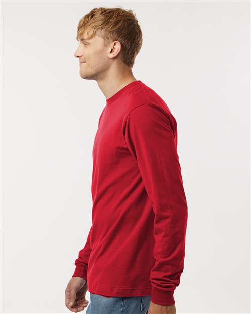 Tultex 202LS Unisex Fine Jersey Long Sleeve T-Shirt - Red - model side