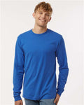 Tultex 202LS Unisex Fine Jersey Long Sleeve T-Shirt - Royal - model side