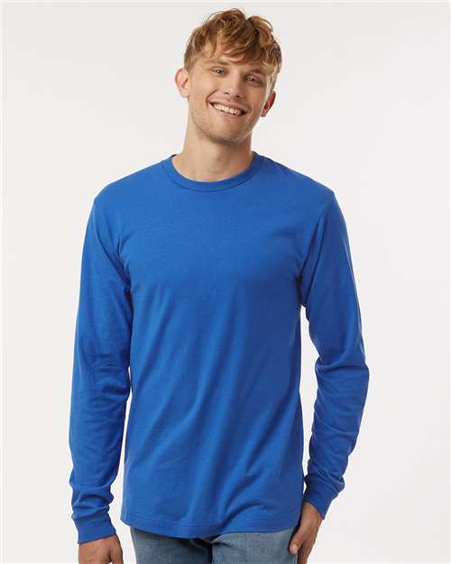 Tultex 202LS Unisex Fine Jersey Long Sleeve T-Shirt - Royal - model side