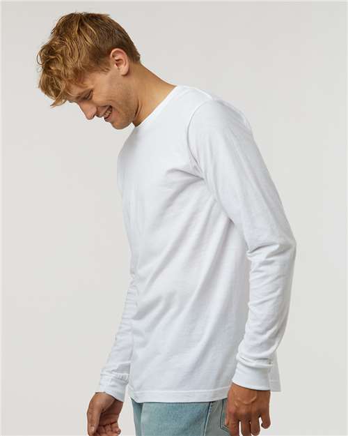 Tultex 202LS Unisex Fine Jersey Long Sleeve T-Shirt - White - model side