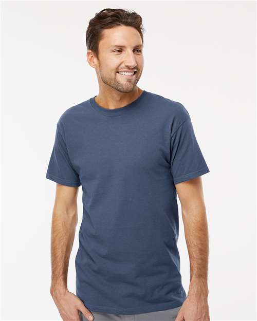 M&O 4800 Men's Gold Soft Touch T-Shirt - Indigo Blue - model front