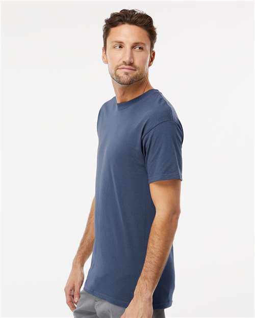 M&O 4800 Men's Gold Soft Touch T-Shirt - Indigo Blue - model side