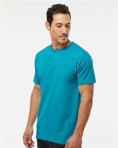 M&O 4800 Men's Gold Soft Touch T-Shirt - Tropical Blue - model side