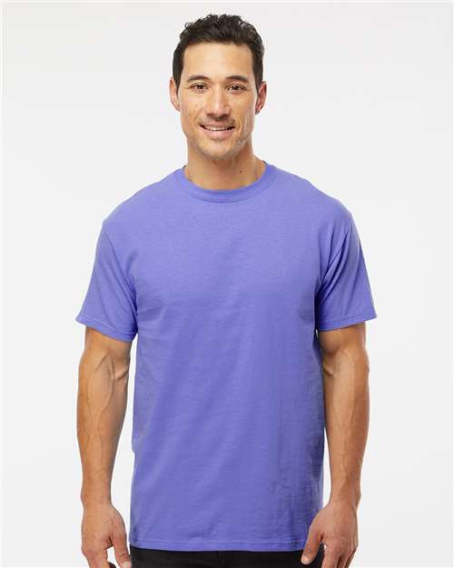 M&O 4800 Men's Gold Soft Touch T-Shirt - Violet - model front