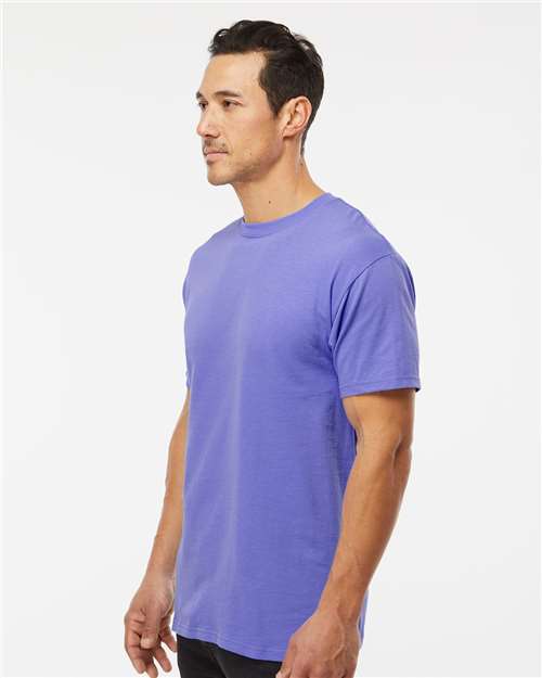 M&O 4800 Men's Gold Soft Touch T-Shirt - Violet - model side