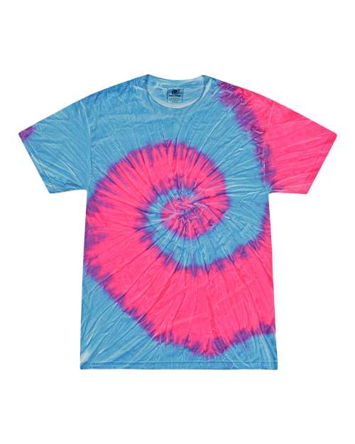 Colortone 1000 Unisex Multi-Color Tie-Dyed T-Shirt - Flo Blue/ Pink - front