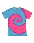 Colortone 1000Y Youth Multi-Color Tie-Dyed T-Shirt - Flo Blue/ Pink - front