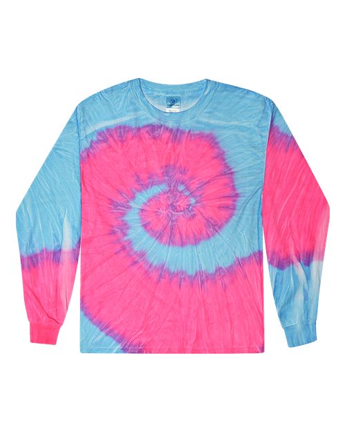 Colortone 2000 Unisex Tie-Dyed Long Sleeve T-Shirt - Flo Blue/ Pink - front