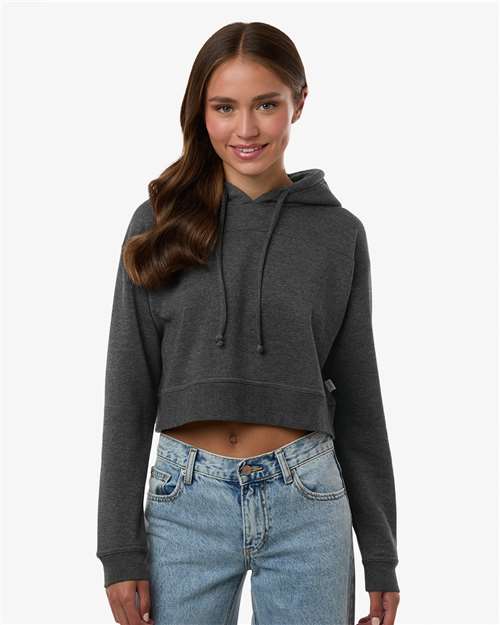Boxercraft BW5404 Women's Cropped Fleece Hooded Sweatshirt - Charcoal Heather - model front