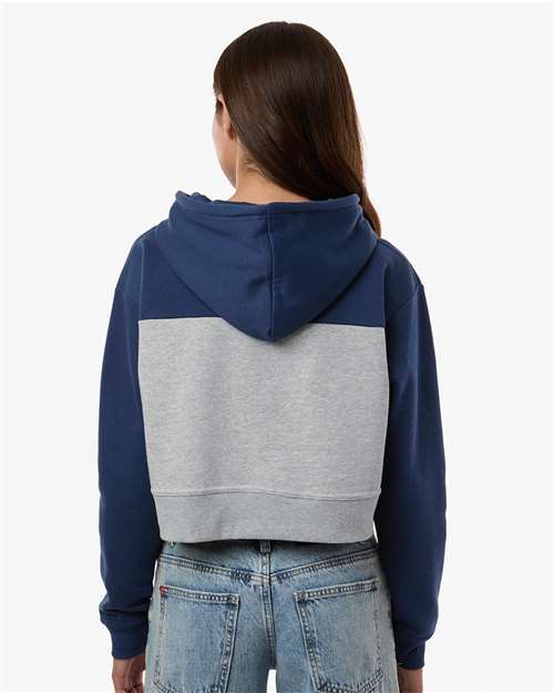 Boxercraft BW5404 Women's Cropped Fleece Hooded Sweatshirt - Navy/ Oxford Heather - model back