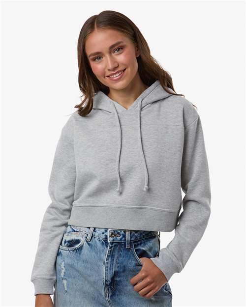 Boxercraft BW5404 Women's Cropped Fleece Hooded Sweatshirt - Oxford Heather - model front