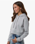 Boxercraft BW5404 Women's Cropped Fleece Hooded Sweatshirt - Oxford Heather - model side