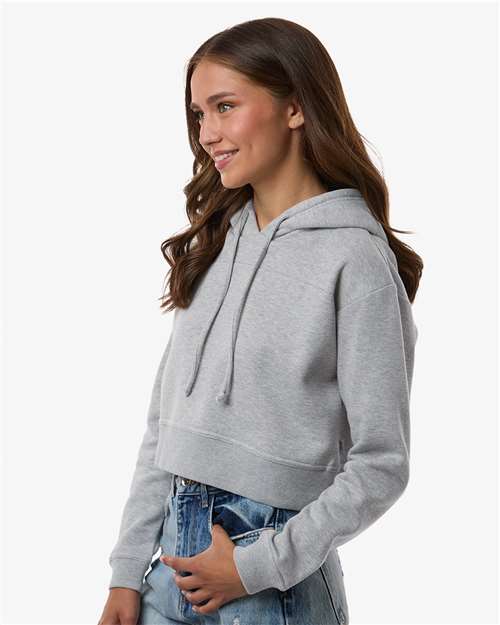 Boxercraft BW5404 Women's Cropped Fleece Hooded Sweatshirt - Oxford Heather - model side