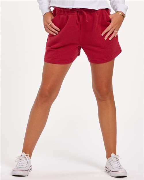 Boxercraft BW6502 Women's Fleece Shorts - Brick Red - model front