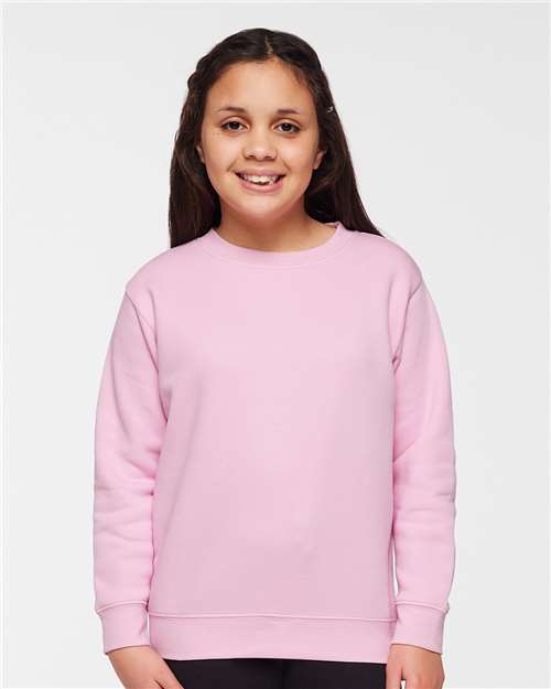 LAT 2225 Youth Crewneck Sweatshirt - Pink - model front