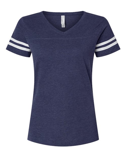 LAT 3537 Women's Football V-Neck Fine Jersey Tee - Vintage True Navy/ Blended White - front
