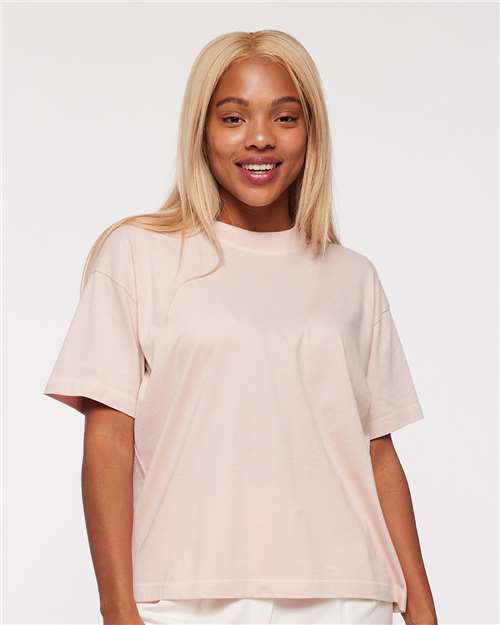 LAT 3520 Unisex Boxy Jersey Tee - Blush - model front