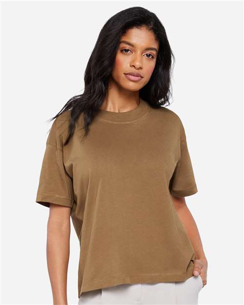 LAT 3520 Unisex Boxy Jersey Tee - Coyote Brown - model front