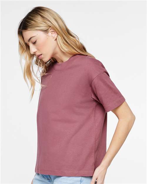 LAT 3520 Unisex Boxy Jersey Tee - Rouge - model side