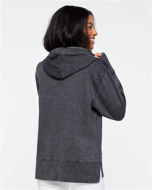 LAT 3536 Women's Vintage Wash Hoodie Sweatshirt - Washed Black - model back