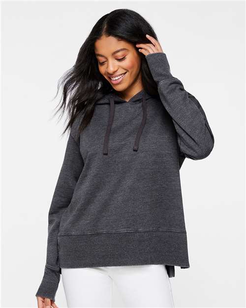 LAT 3536 Women's Vintage Wash Hoodie Sweatshirt - Washed Black - model front
