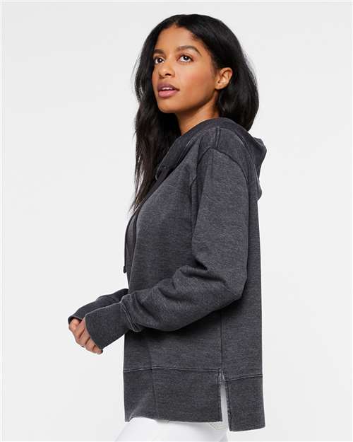LAT 3536 Women's Vintage Wash Hoodie Sweatshirt - Washed Black - model side