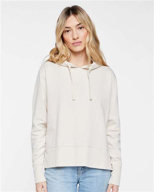 LAT 3536 Women's Vintage Wash Hoodie Sweatshirt - Washed Natural - model front