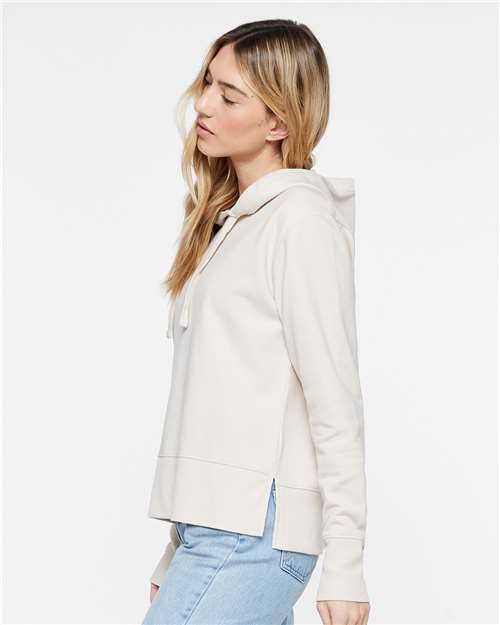 LAT 3536 Women's Vintage Wash Hoodie Sweatshirt - Washed Natural - model side
