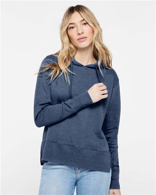 LAT 3536 Women's Vintage Wash Hoodie Sweatshirt - Washed Navy - model front
