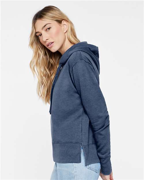 LAT 3536 Women's Vintage Wash Hoodie Sweatshirt - Washed Navy - model side