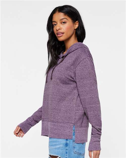 LAT 3536 Women's Vintage Wash Hoodie Sweatshirt - Weathered Plum - model side