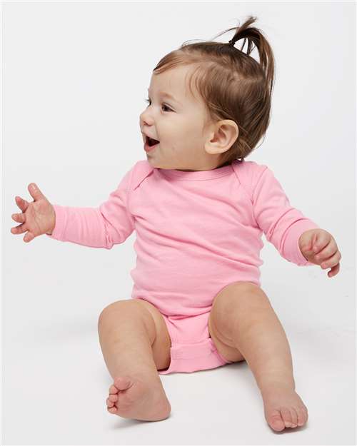 Rabbit Skins 4421 Infant Fine Jersey Long Sleeve Bodysuit - Pink - model front