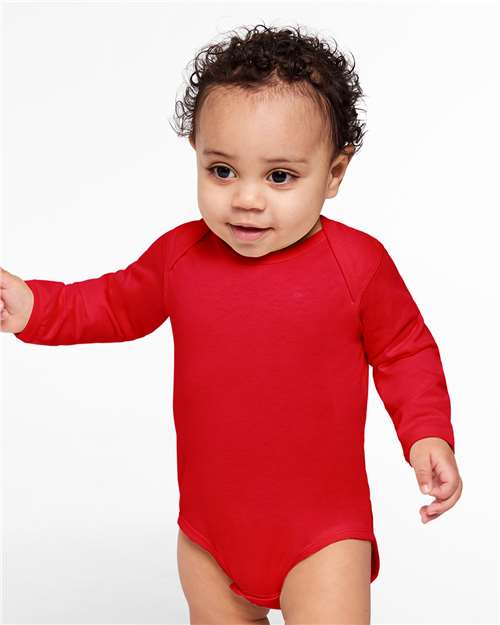 Rabbit Skins 4421 Infant Fine Jersey Long Sleeve Bodysuit - Red - model front