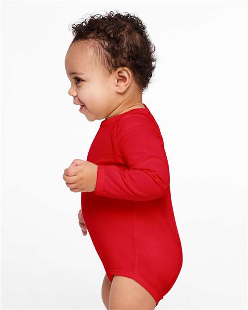 Rabbit Skins 4421 Infant Fine Jersey Long Sleeve Bodysuit - Red - model side