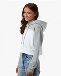 Boxercraft BW5404 Women's Cropped Fleece Hooded Sweatshirt - White/ Oxford Heather - model side
