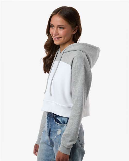 Boxercraft BW5404 Women's Cropped Fleece Hooded Sweatshirt - White/ Oxford Heather - model side
