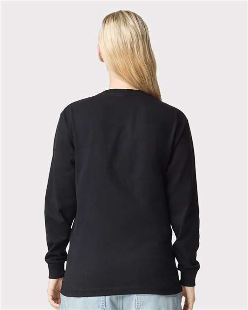 American Apparel 9410 Unisex Super Heavyweight Long Sleeve Pocket Tee - Black - model back
