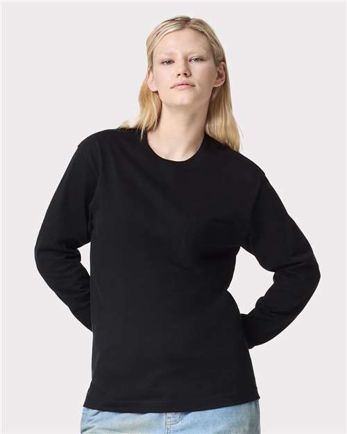 American Apparel 9410 Unisex Super Heavyweight Long Sleeve Pocket Tee - Black - model front