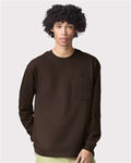 American Apparel 9410 Unisex Super Heavyweight Long Sleeve Pocket Tee - Brown - model front